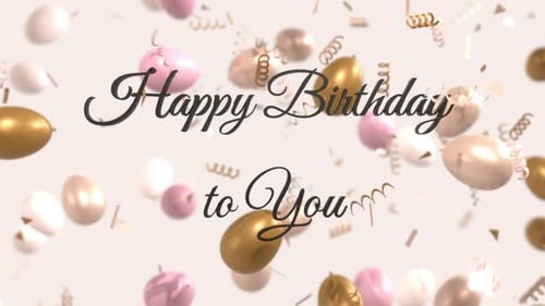 Happy Birthday Celebration with Falling Balloons and Confetti