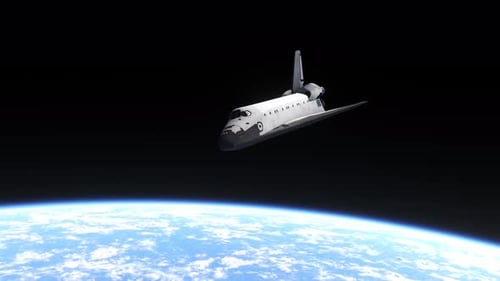 Space Shuttle Orbiting Earth in Futuristic 3D Animation