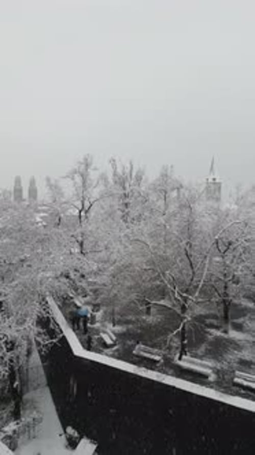 Aerial video of the city of Zurich in winter, Switzerland