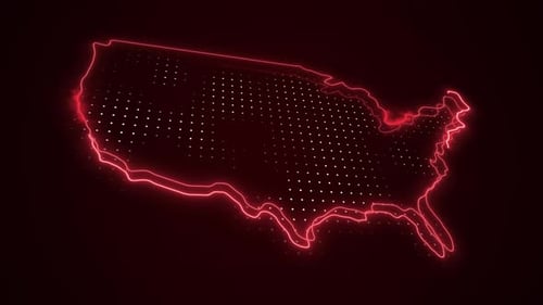 USA Map Outline Animation with Digital Neon Glow