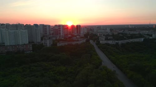 Aerial City Sunset Over Urban Buildings Clip