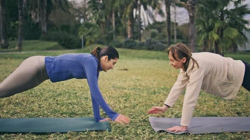 Active Ladies Sport Workout Summer Park Athlete Girls Clapping Hands Together