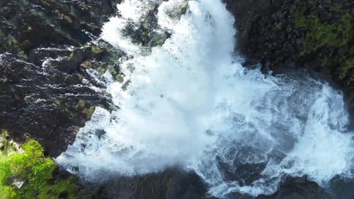 Waterfall in Iceland Nature Morning Magical Aerial Landscape Green Volcanic Mountain