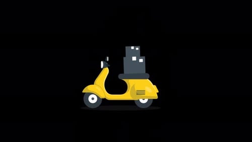 Animated Flat Design Scooter Delivering Stacking Packages