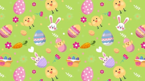 Cartoon Easter Seamless Pattern Animation with Bunnies and Eggs