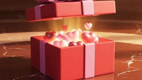Decorative 3D Gift Box Opening with Flying Hearts
