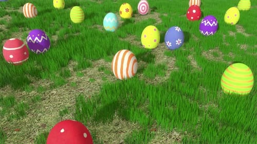 Colorful Easter Eggs Rolling in Green Grass Animation