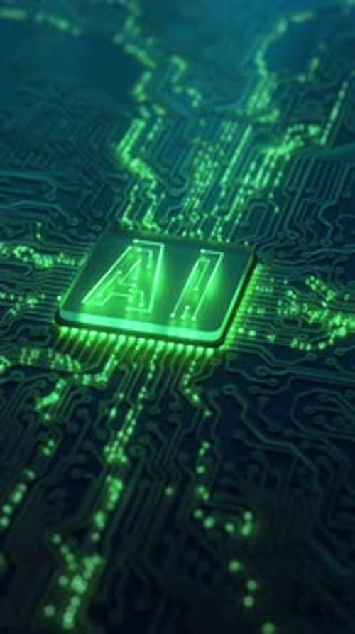 Chip de IA futurista en placa de circuito Inteligencia artificial Microchip Centro de datos de IA de aprendizaje profundo