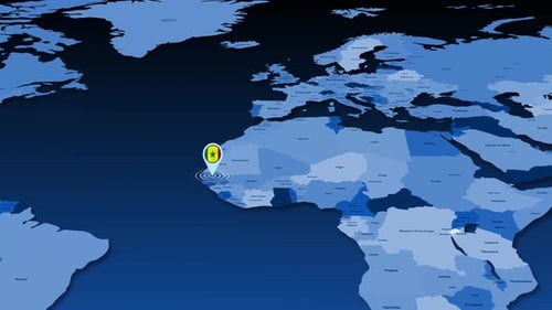 Animated World Map Pointer with Senegal Flag and Ripple Effect