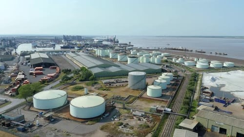 Aerial video of Immingham Industrial Estate, Lincolnshire, UK