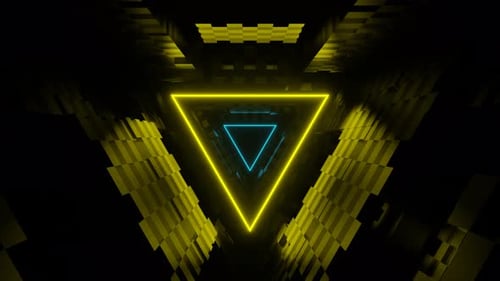 Blaues und gelbes Dreieck, Neon-Tunnelhintergrund, Vj Loop in 4K