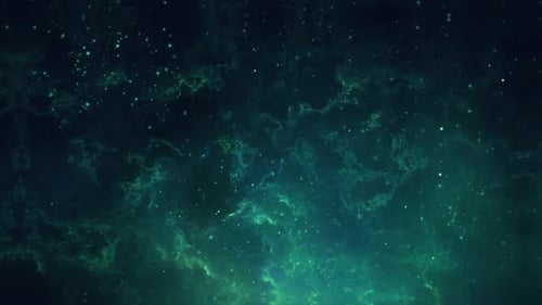 Animation des Fliegens durch glühenden Nebel, Wolken und Sterne