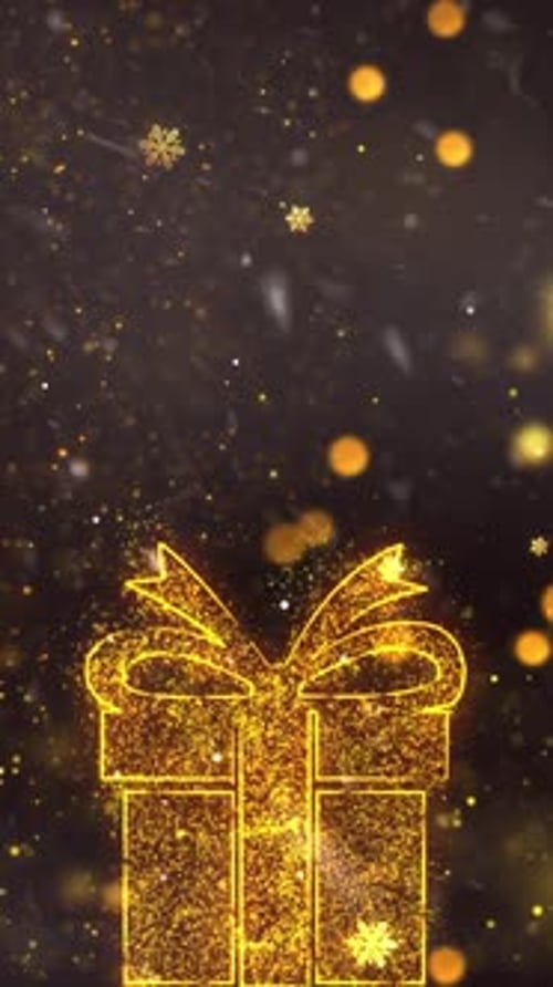 Golden Glitter Gift Box with Falling Festive Particles Animation