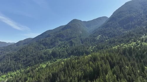Aerial video of mountains, wilderness and forest in British Columbia, Canada