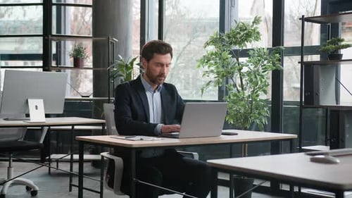 Focused Caucasian Man Entrepreneur Male Businessman Leader Office Manager Director CEO Employee