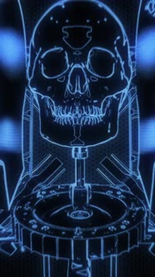 Digitaler Datenbildschirm mit Roboterkopf