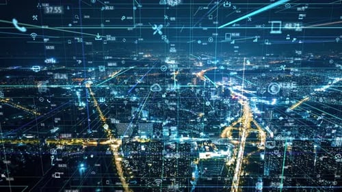 smart Connected city skyline. Futuristic network concept, city Technology