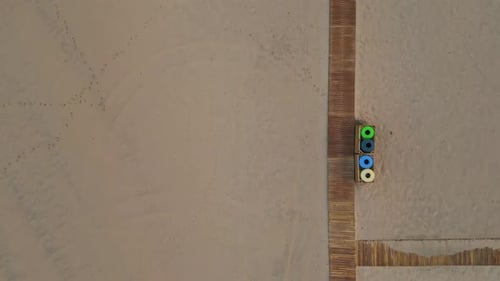 Sand Beach Wooden Path at Morning Aerial View Tropical Resort Sandy Surface