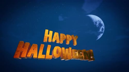 Happy Halloween 3D Golden Text Reveal with Moon and Stars