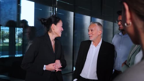 Executive Businesswoman Talking with a Group of Colleagues Showing the Briefing at Office Workplace
