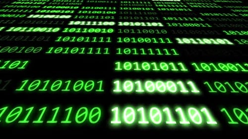 Hacker code running down a computer screen termina