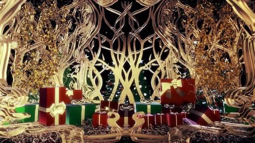 Cadeaux de Noël magiques dans un élégant cadre doré
