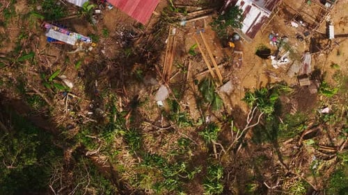 Top Down View of Local Village Damage After Typhoon in Rural Palawan Philippines