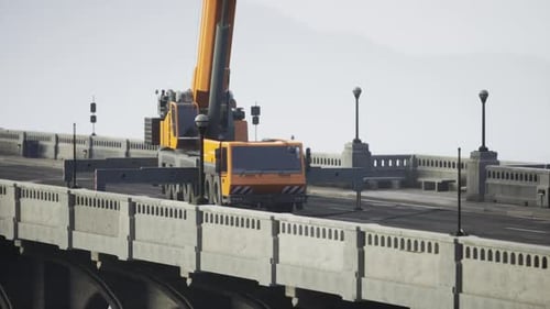 Gran grúa para automóviles en el puente en construcción