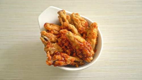 White Bowl of Fried Barbecue Chicken Wings