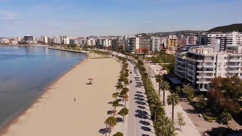 Aerial View of Beautiful Costal Shore in Vlore Albania