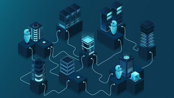 3d isometric concept big data center animation with server. Cloud ...