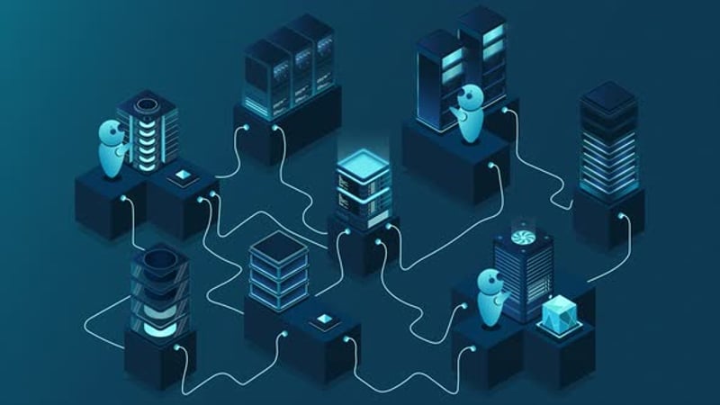 3d isometric concept big data center animation with server. Cloud ...