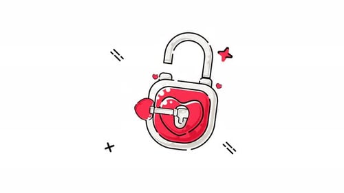 Animated Sketch Heart Padlock and Key