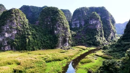 Aerial View of Karst Mountains and River