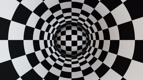 Black and White Checker Ball in Hyptnotic Tunnel Loop Animation
