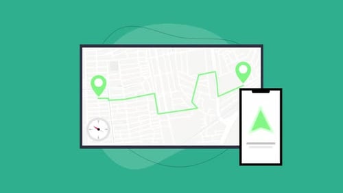 Animated Flat Design Map Navigation with Location Pins
