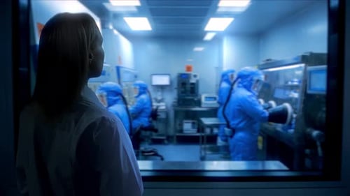 Leader féminine supervisant les techniciens lors du traitement précis des échantillons dans un laboratoire sécurisé