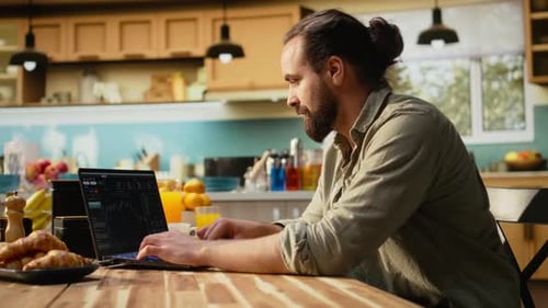 Stockbroker at Home Day Trading Fluctuations Monitoring Market Trends