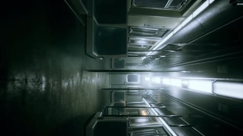 Vertical Empty Metal Subway Train in Urban Chicago