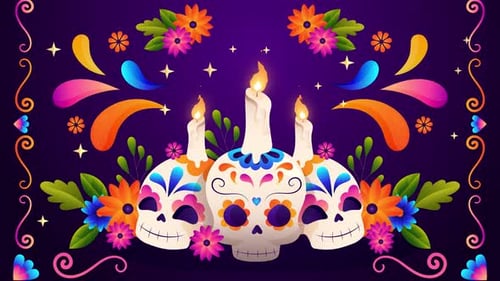 Vibrant Día de los Muertos Sugar Skull Celebration Animation