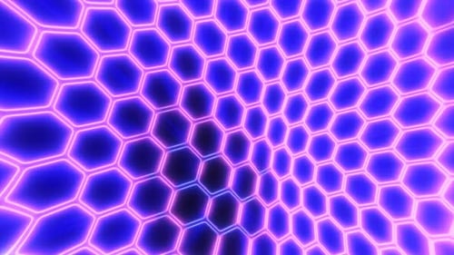 Abstract Neon Hexagon Grid Glowing Background Loop
