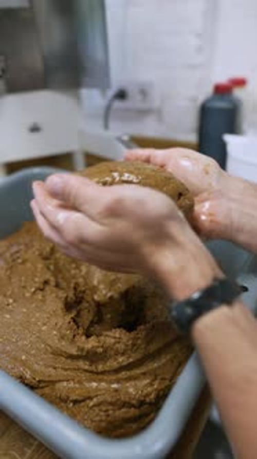Forming a Portion of the Dough for Rye Bread Craft Bakery