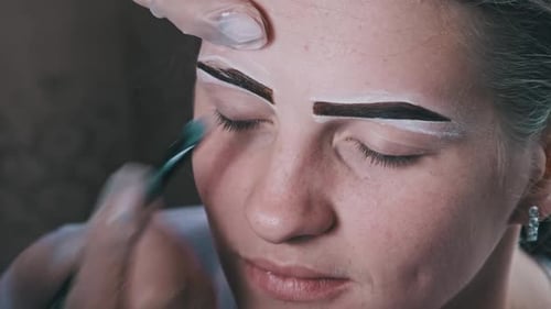 Building the Shape of Eyebrows Tint Procedure of Natural Henna Beauty Salon
