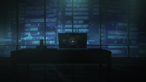 Gráficos de estatísticas de privacidade sobre a silhueta de um laptop