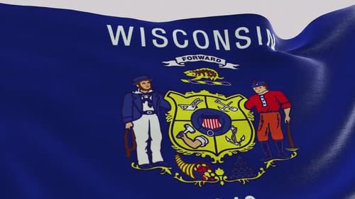 Waving Flag of Wisconsin State with Realistic Fabric Texture