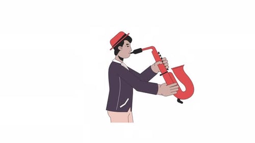 Flat Design Animation of Musician Playing a Saxophone