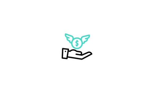 Animated Hand Presents Flying Dollar Coin Icon