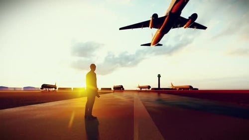 silhouette man standing on airport runway