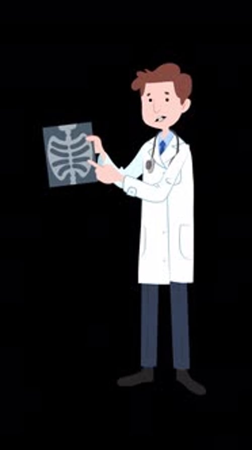 Der Arzt untersucht das Lungenbild des Röntgenpatienten vertikal auf dem Alphakanal