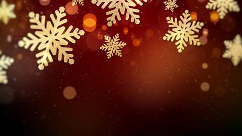 Golden Glitter Snowflakes with Bokeh Lights Festive Background